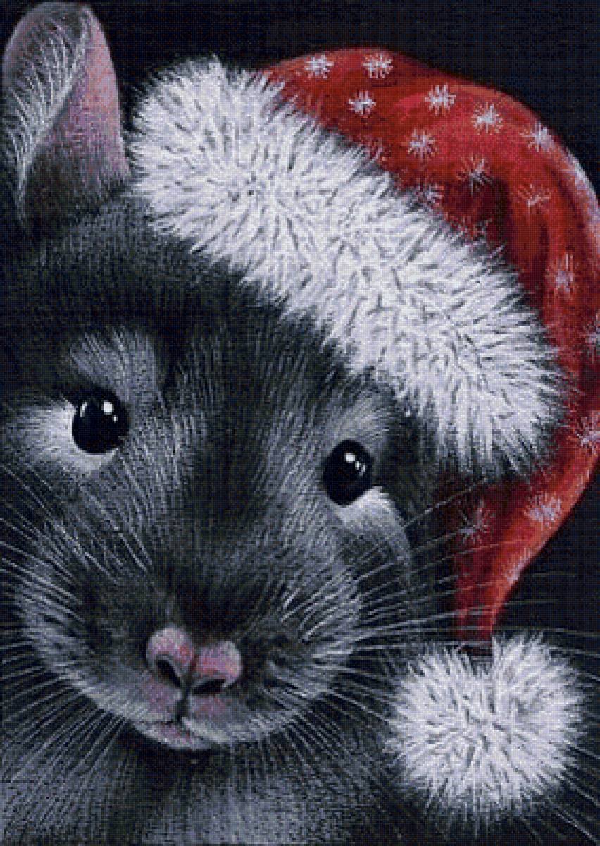 Мышь в новогодней шапке