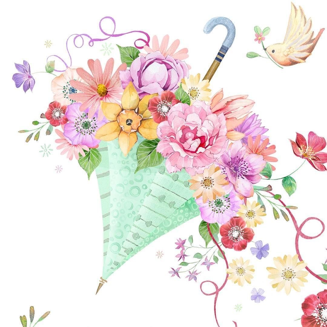 Красивые рисунки для открытки. Цветы в зонтике. С днем рождения акварель. С днём рождения Акварельная открытка. С днем рождения цветы акварель.
