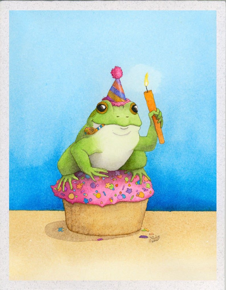 Открытка с лягушкой с днем рождения