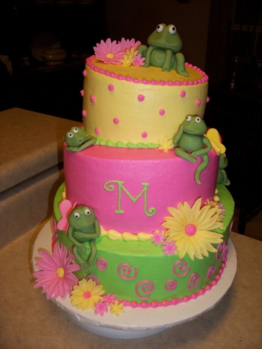 Торт розовый с лягушками