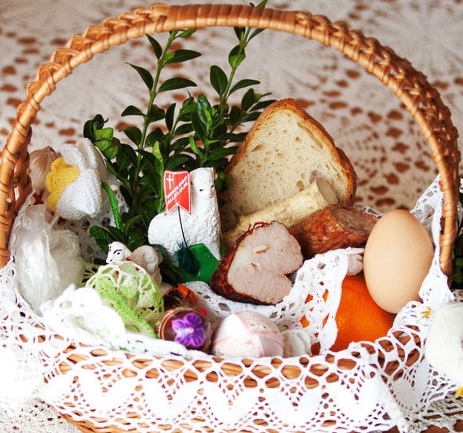Пасхальная корзина с продуктами