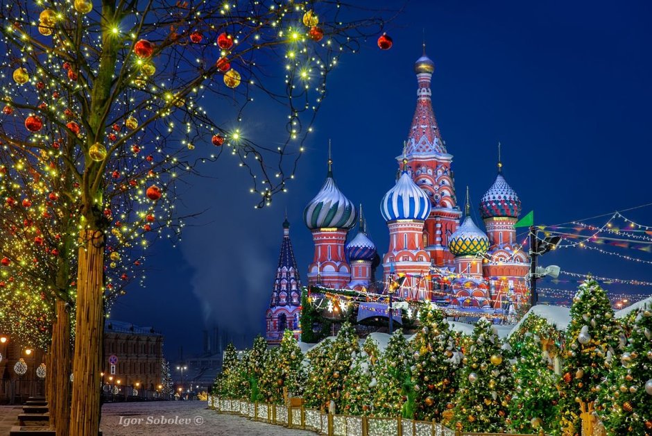 Москва храм Василия Блаженного новогодний