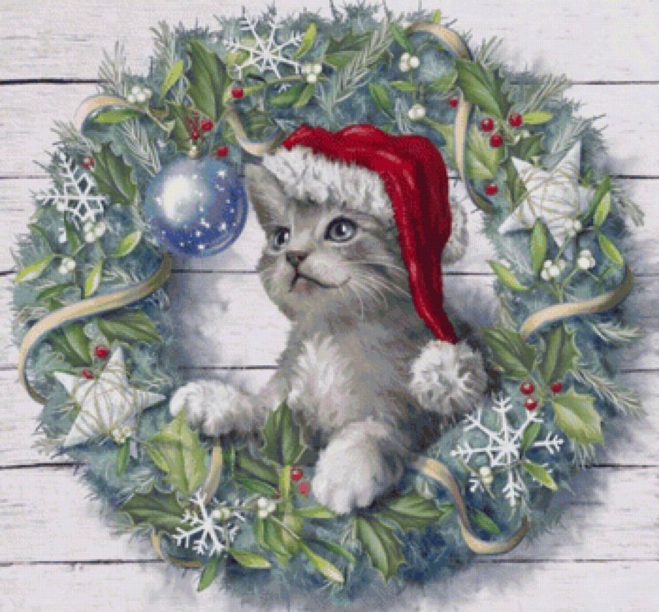 Новогодний котенок арт