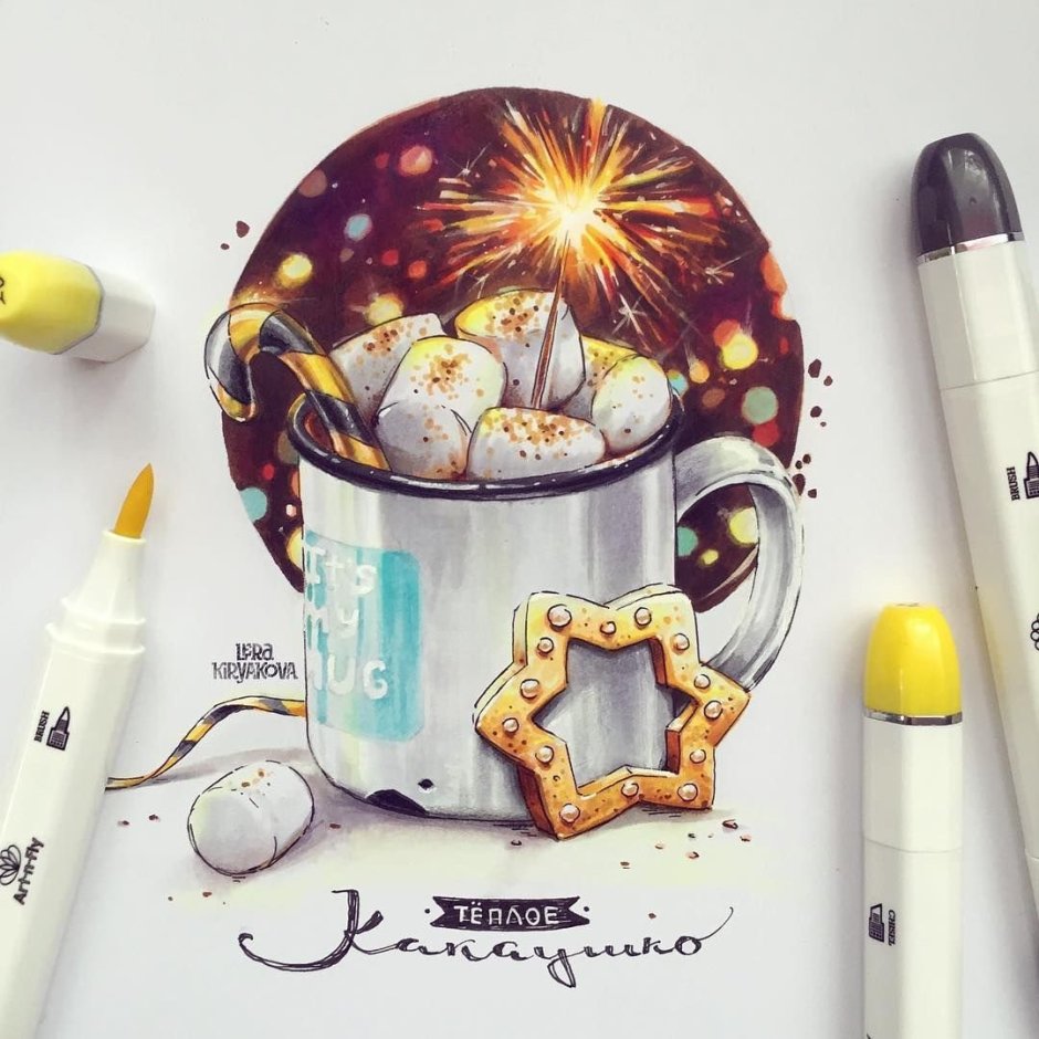 Новогодние скетчи маркерами