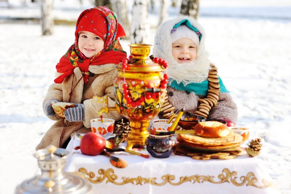Фотосессия детей зимой в русском стиле