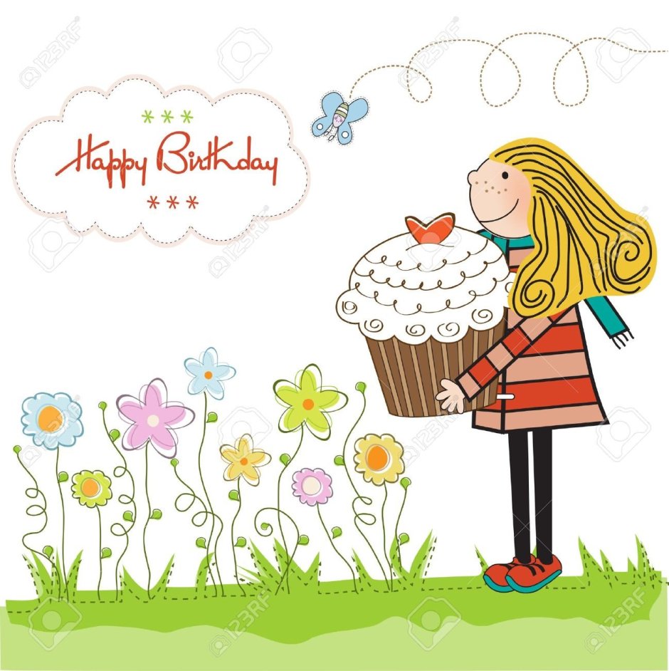Happy Birthday Flowers акварель