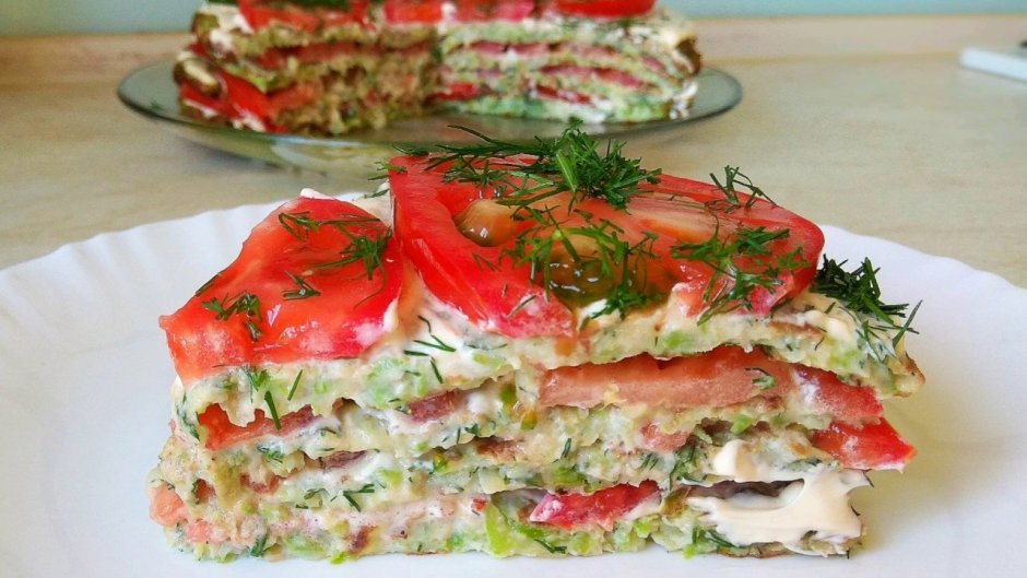 Печёночный торт с грибами луком и морковью