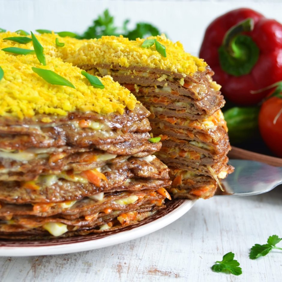 Блинный торт из куриной печени рецепт с фото