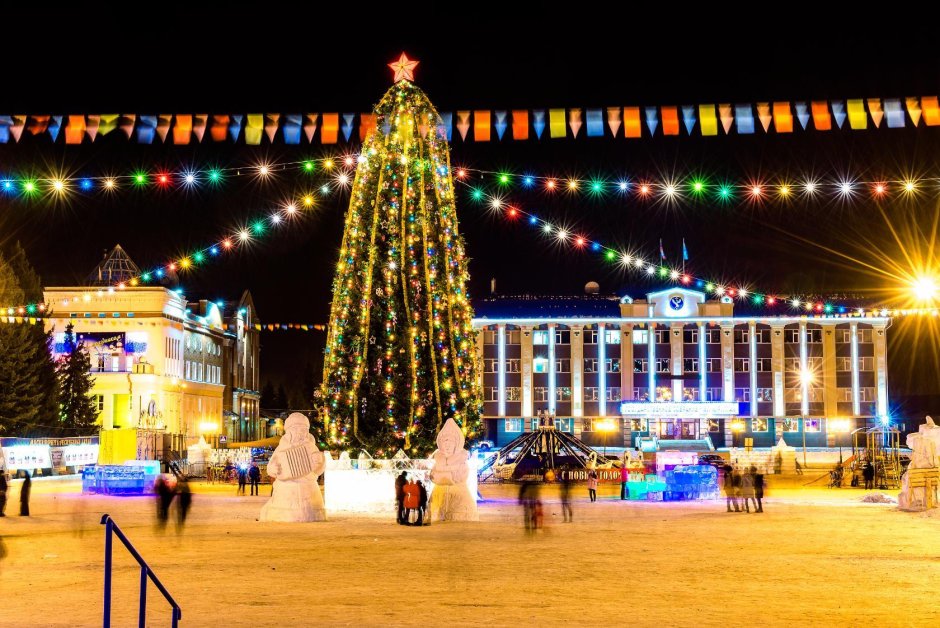 Горно-Алтайск площадь Ленина зимой