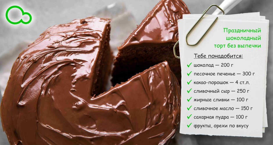 Шоколадно-банановый торт без выпечки за 15 минут