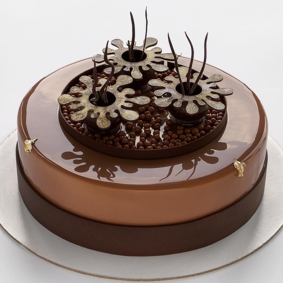 Муссовый торт с шоколадным декором