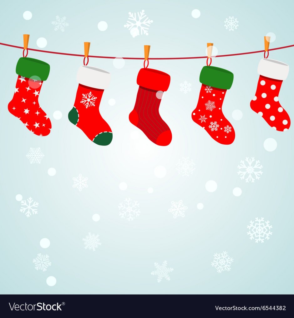 Рождественские носки с конфетами вектор