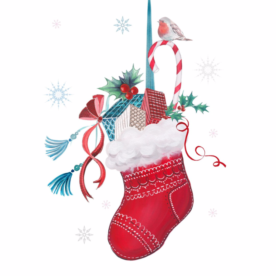 Рождественский носок акварель