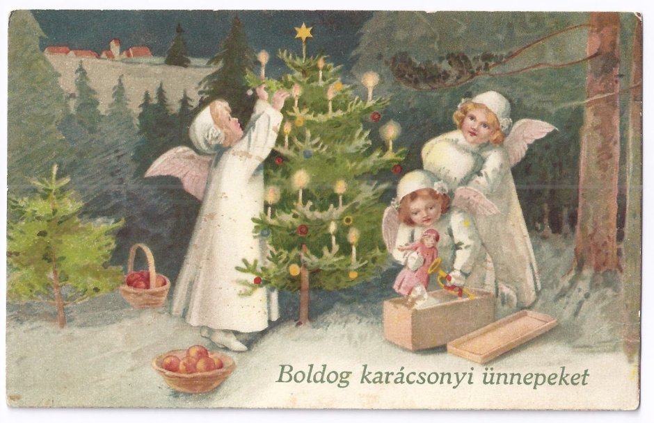 Старые Рождественские открытки ангел