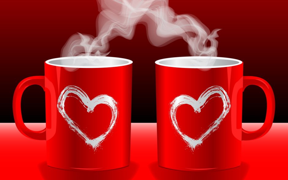 Две чашки кофе с сердечками