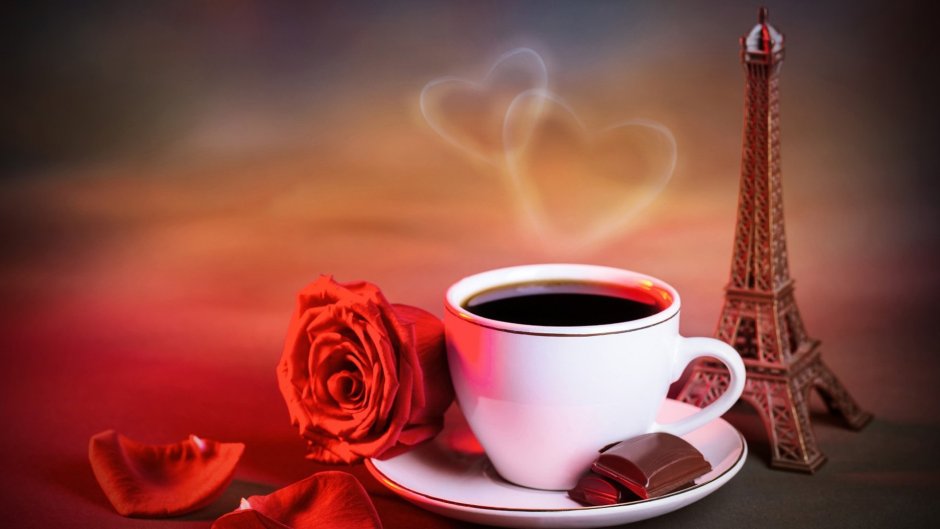 Чашка кофе и роза