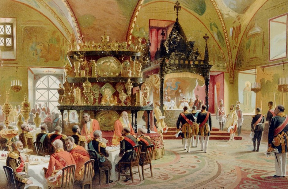 Коронация Николая 2 обед в Грановитой палате