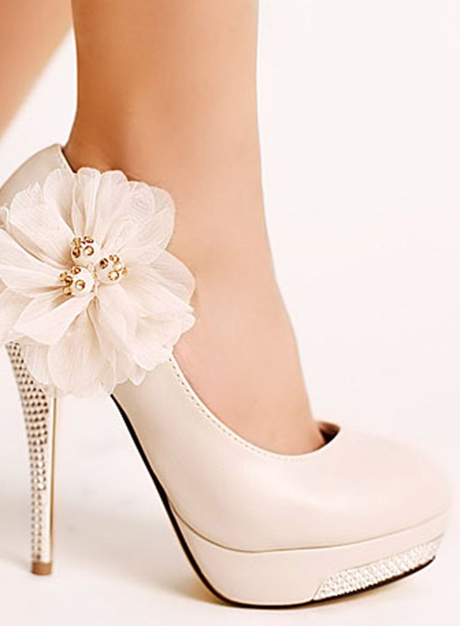 Туфли Свадебные женские на высоком каблуке белые низкие