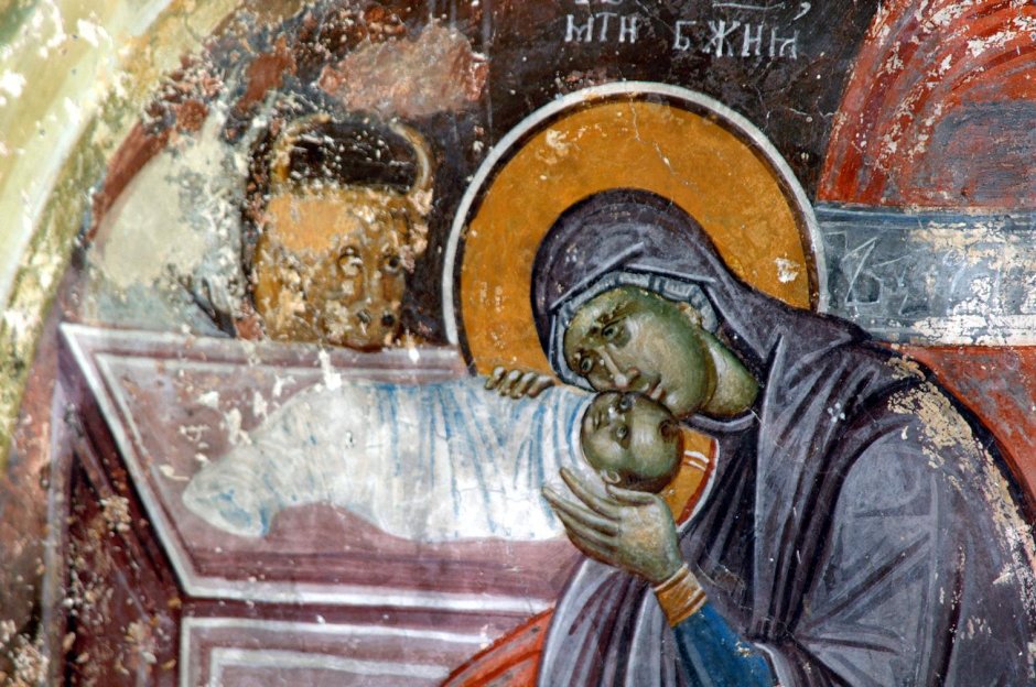 Рождество Христово.фреска в ц. Иоакима и Анны в Студенице,Сербия.