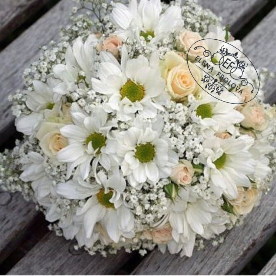 Букет невесты хризантемы и гипсофила
