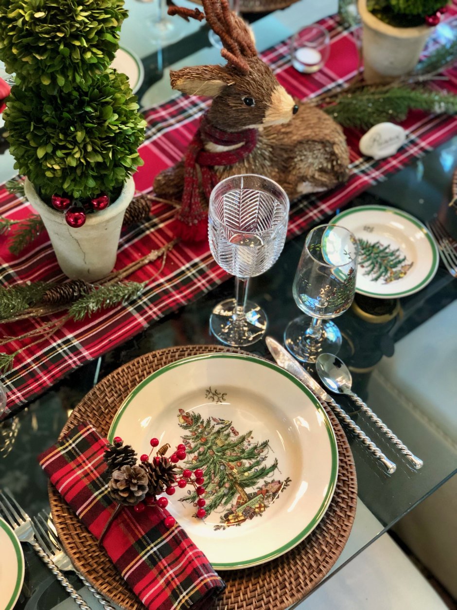Новогодняя сервировка стола с пряничным домиком