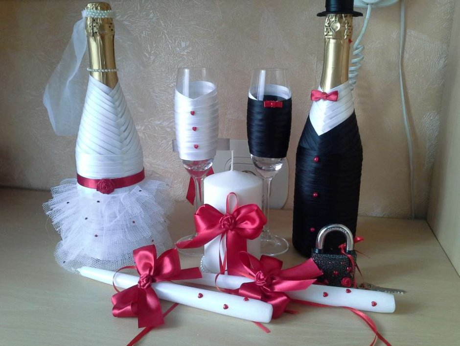 Свадебный набор бокалы свеча сундук шампанское