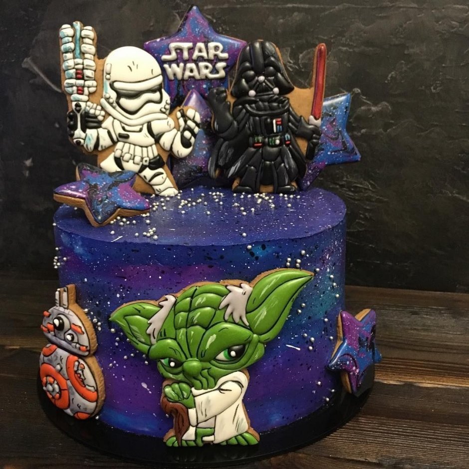 Торт Звездные войны пряничными топперами
