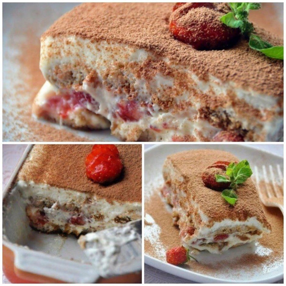 Бисквитный торт украшенный клубникой
