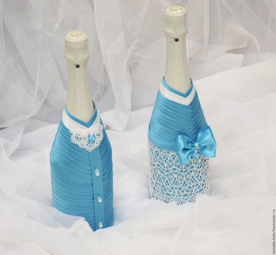 Украшение на свадьбу шампанского в бирюзовом цвете