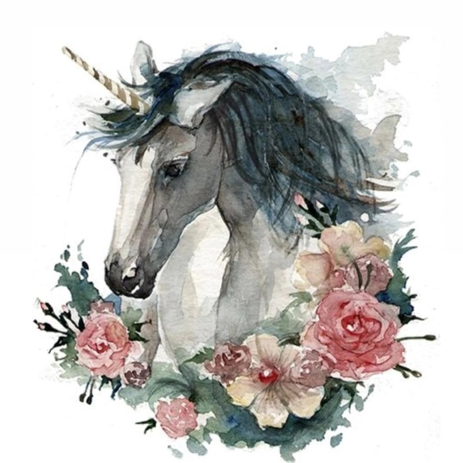 Лошадь с цветами в зубах