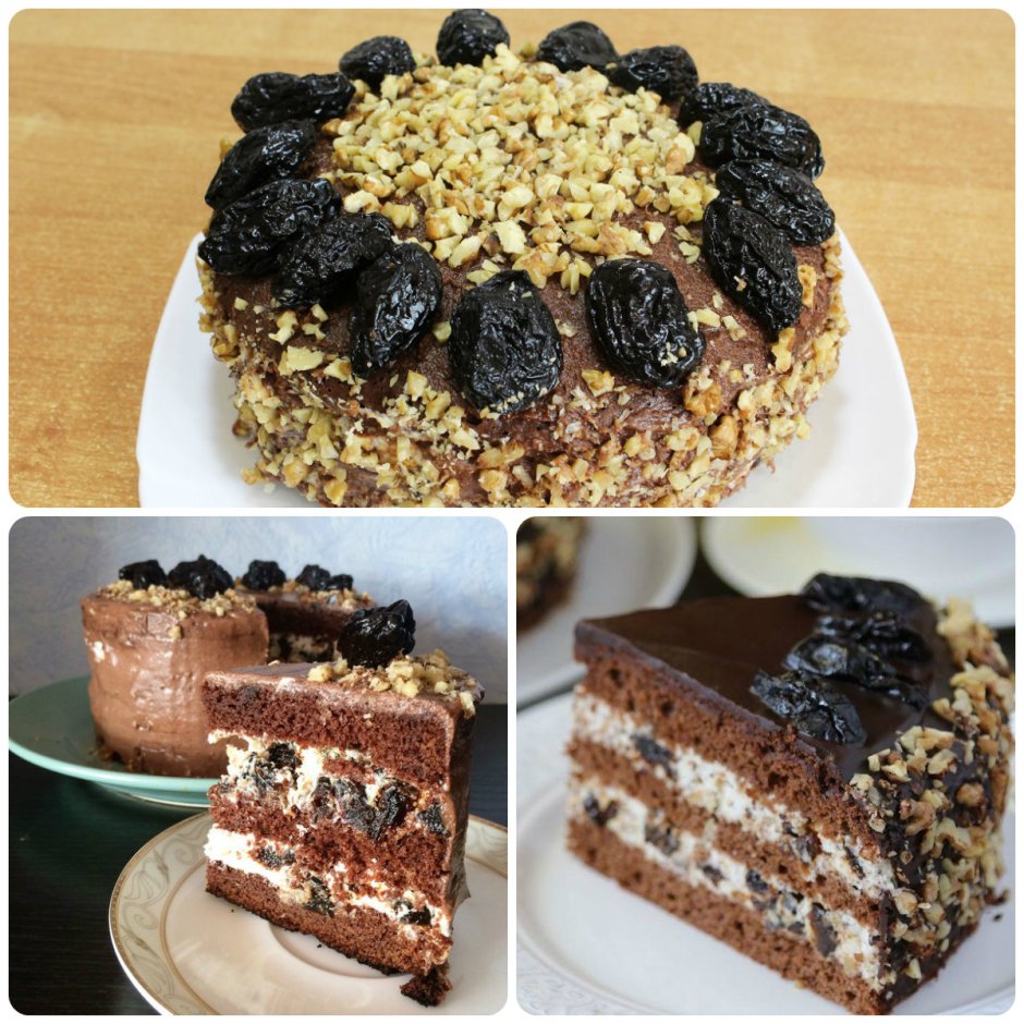 Песочный торт с черносливом и грецкими орехами