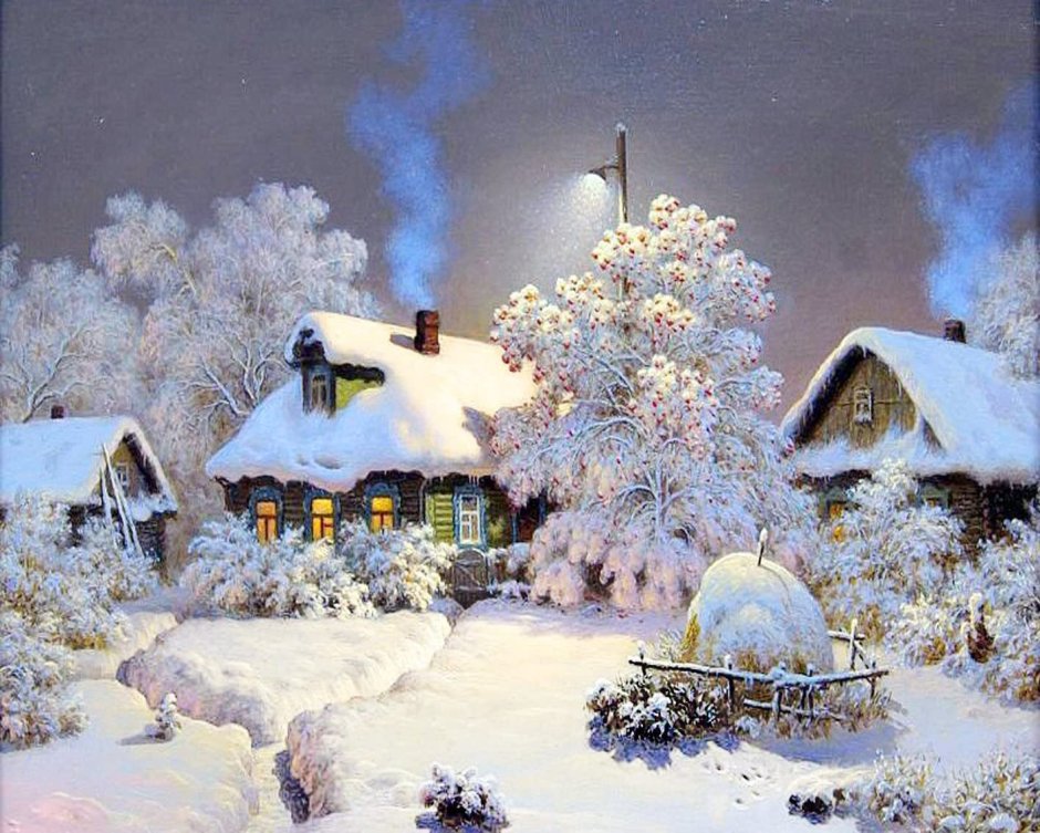 Художник Виктор Тормосов зима в деревне
