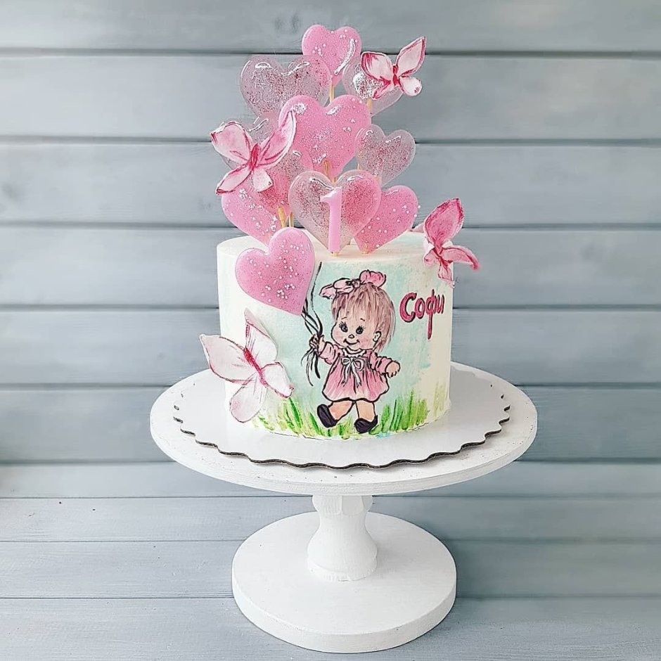 Торт с бабочками и цветами для девочки