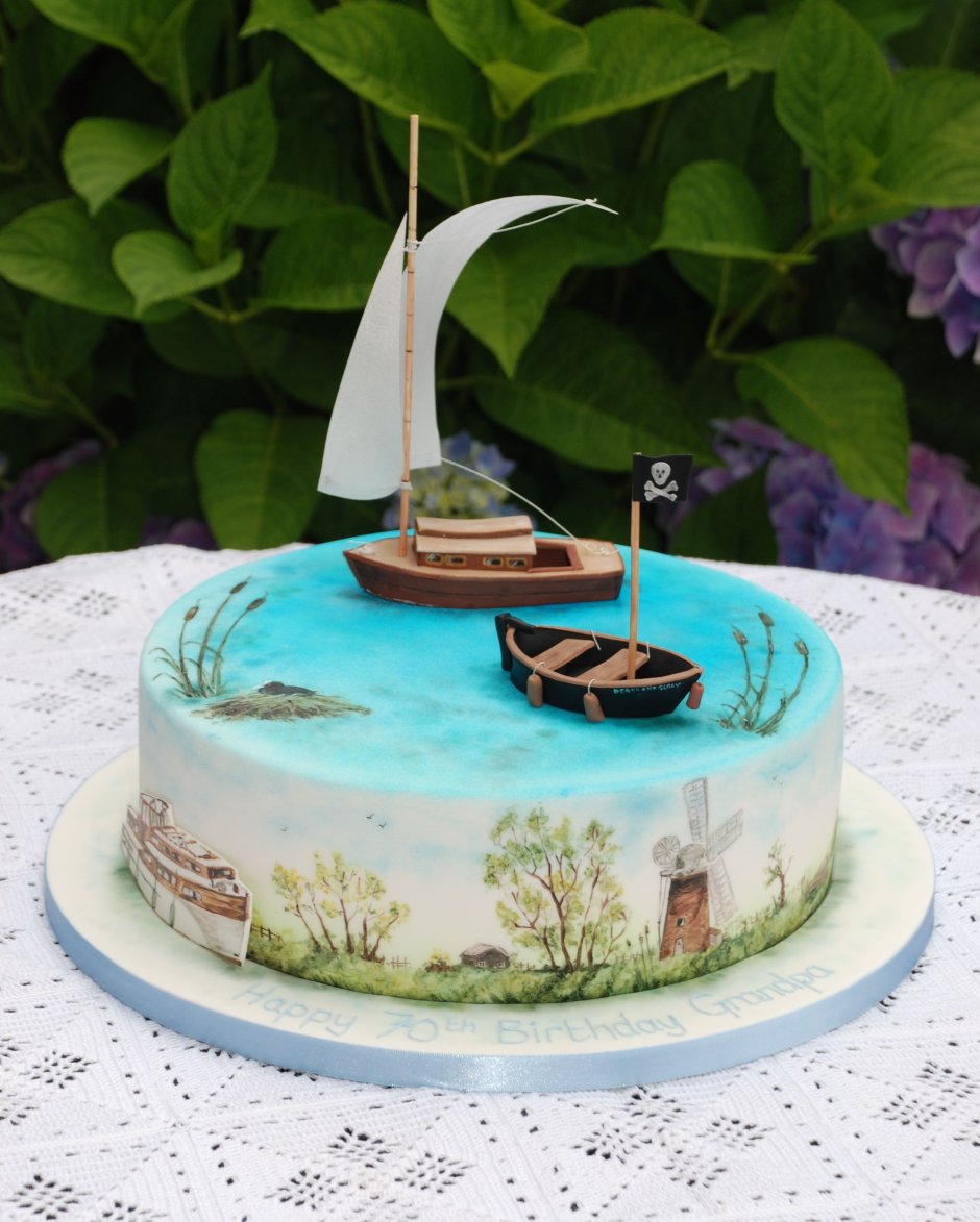 Торт с кораблем и волнами