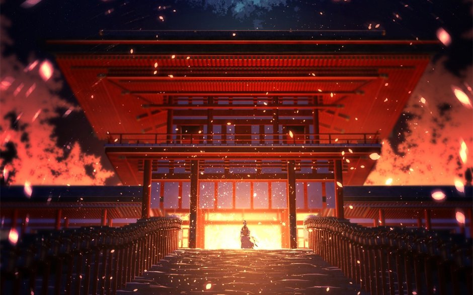 Аниме фон Япония храм