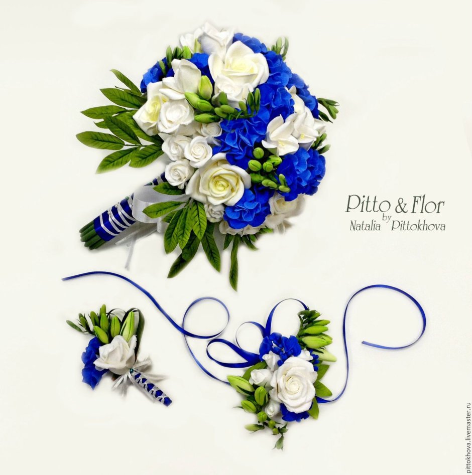 Букет невесты синий из живых цветов