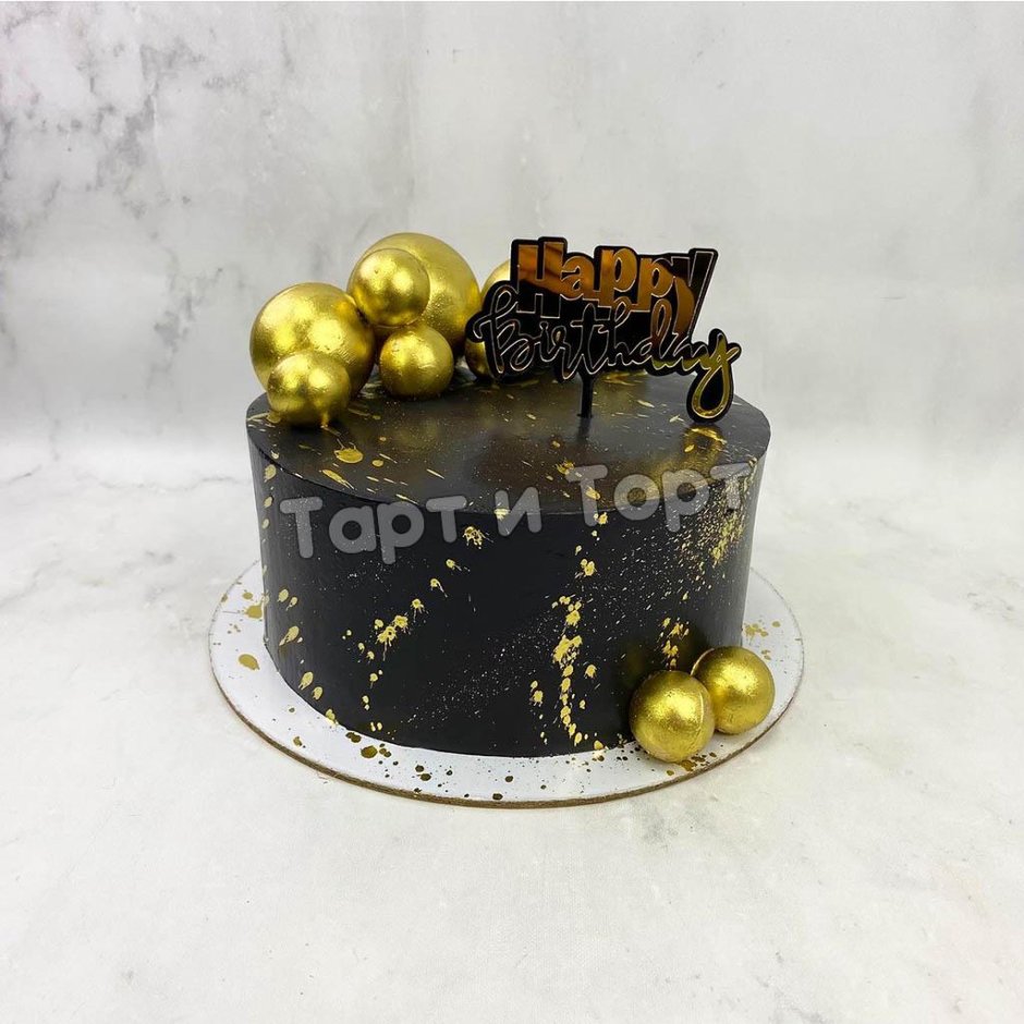 Черный торт с золотыми брызгами
