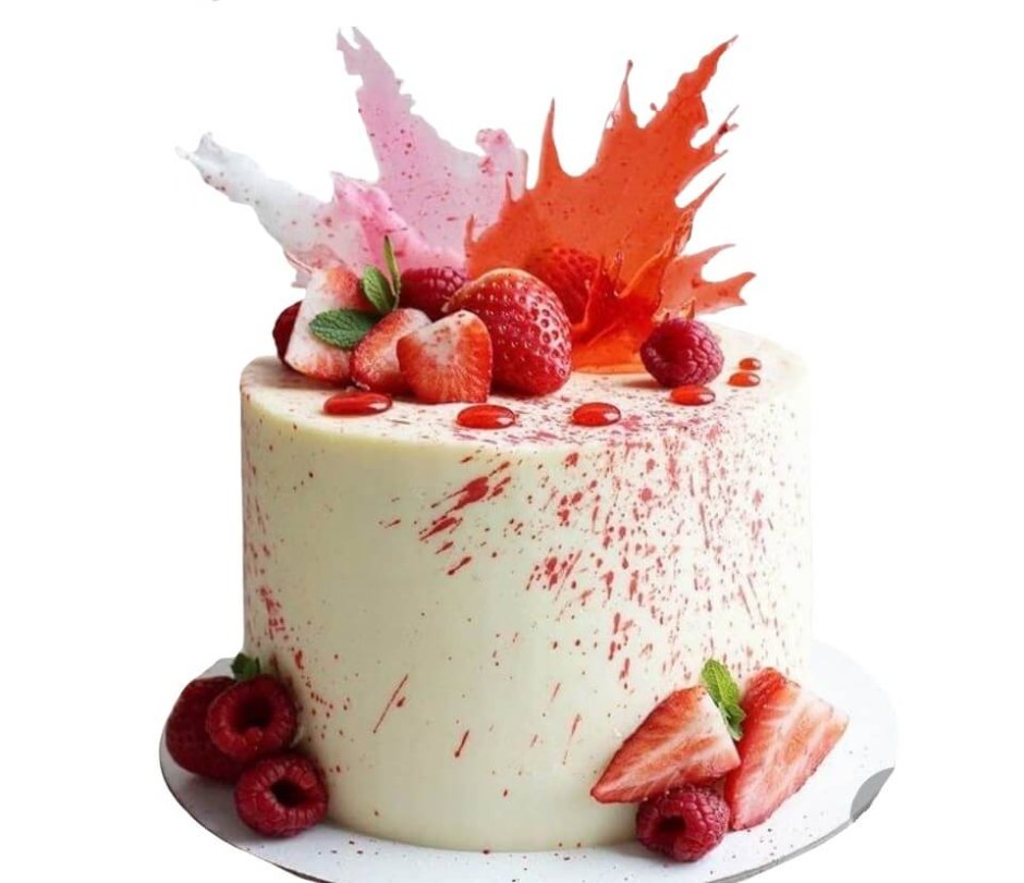 Торт с карамельной вазой и ягодами