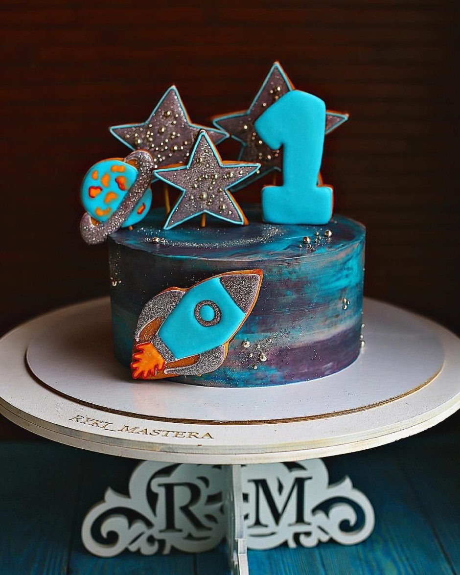 Торт на годик в стиле космос