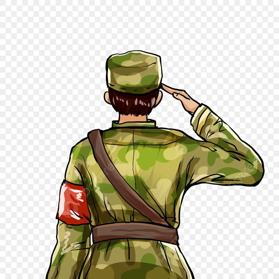 Солдат со спины на прозрачном фоне