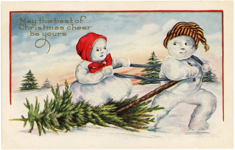Старые новогодние открытки со снеговиком