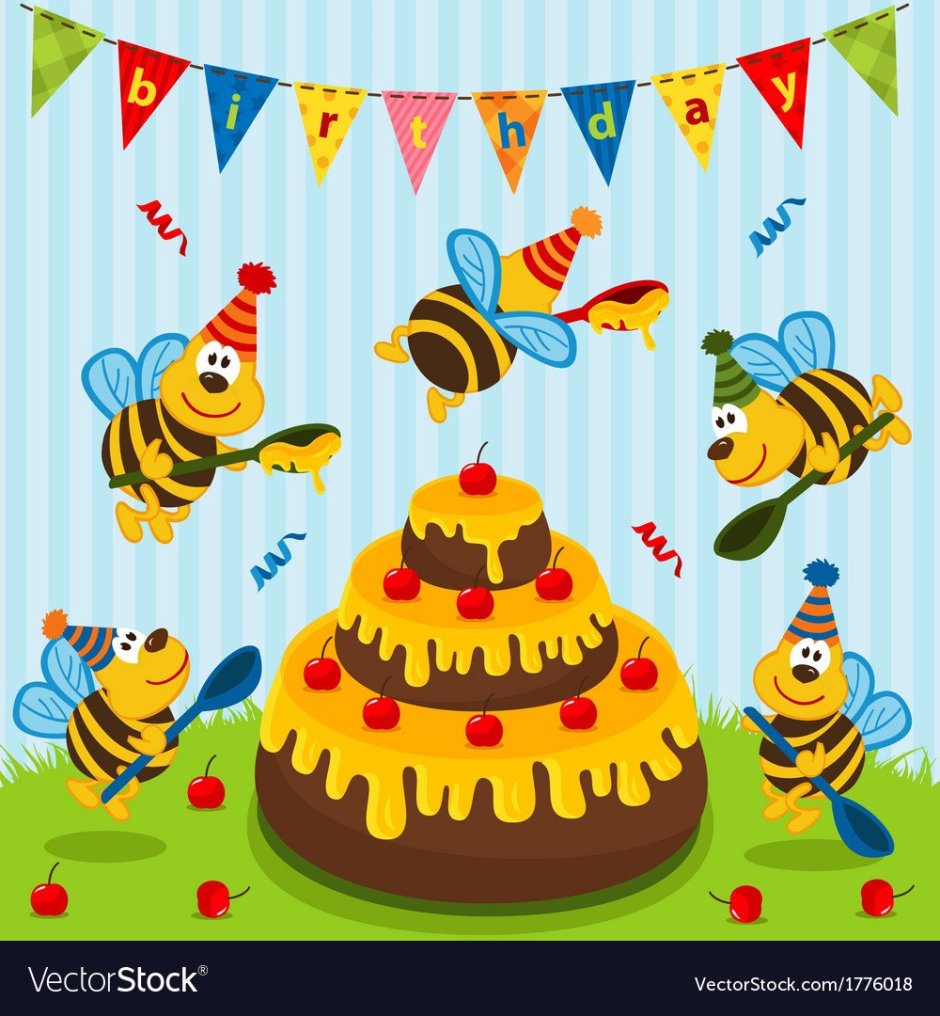 Открытка с днем рождения с пчелкой