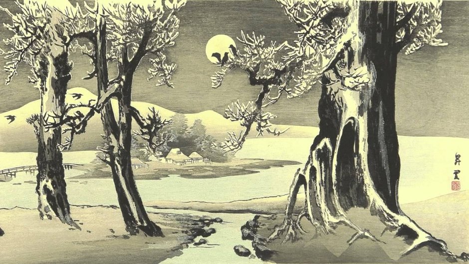 Японская гравюра лес