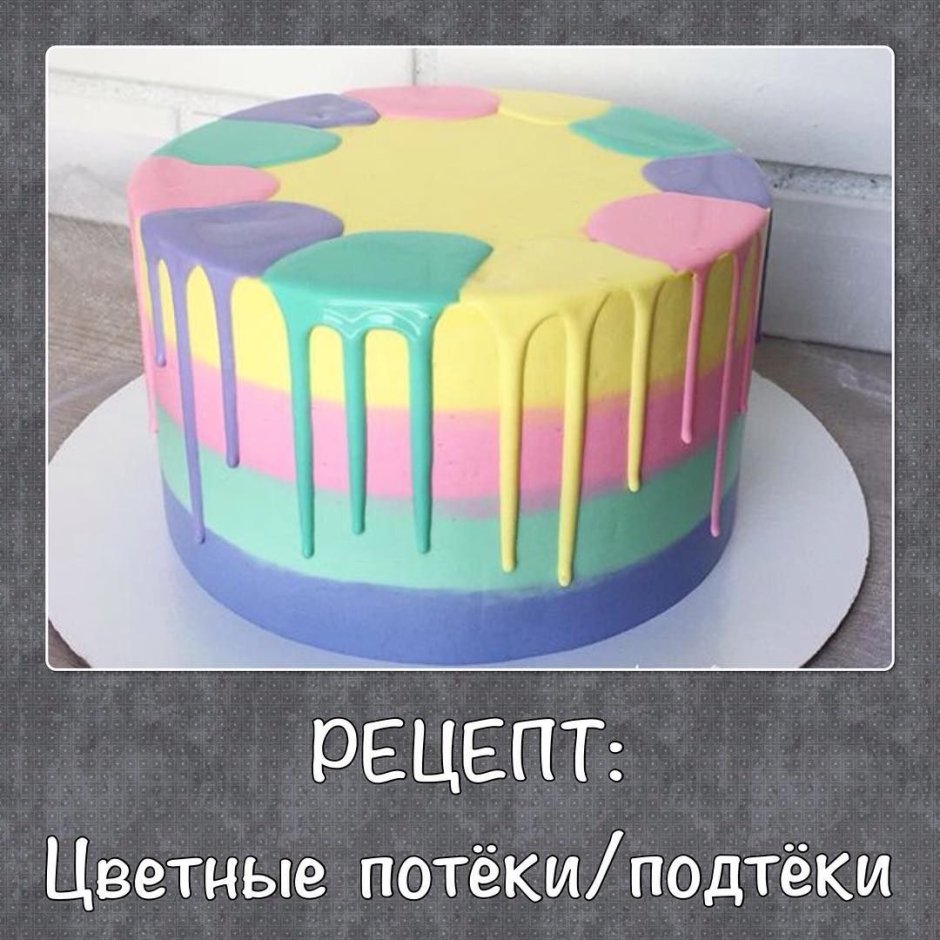 Разноцветные потеки на торт