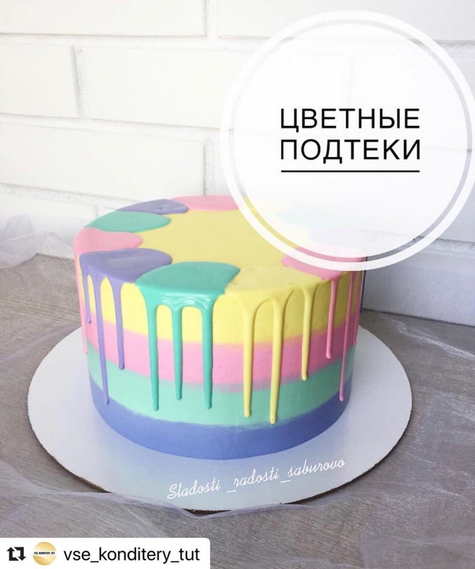 Торт с разноцветными подтеками