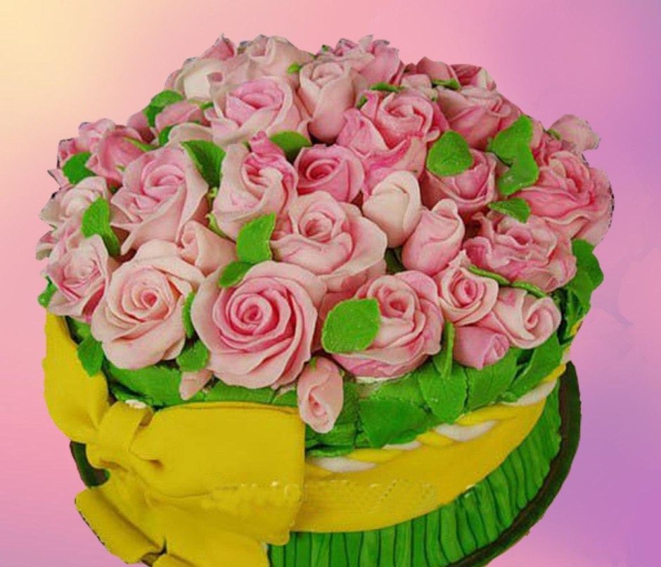 Торт в виде букета цветов из крема