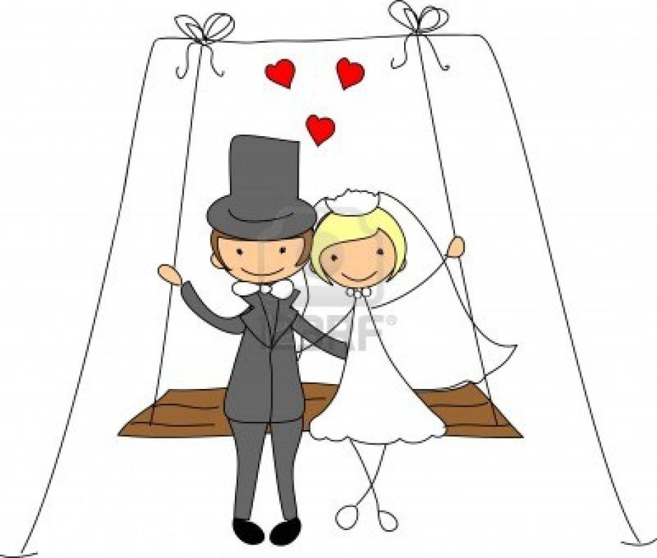 Иллюстрация невеста и жених в шляпе