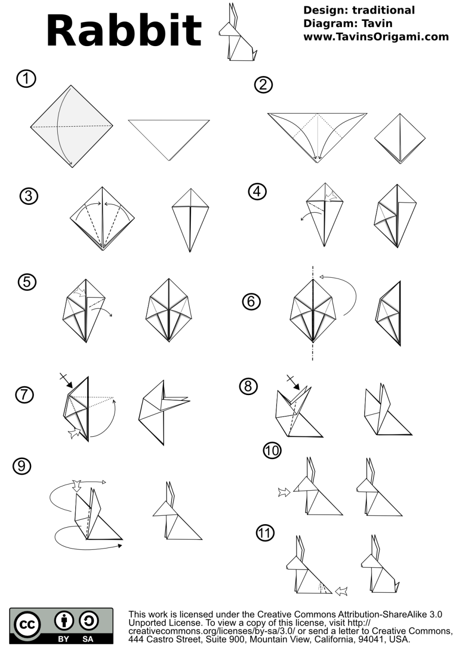 Оригами заяц схема