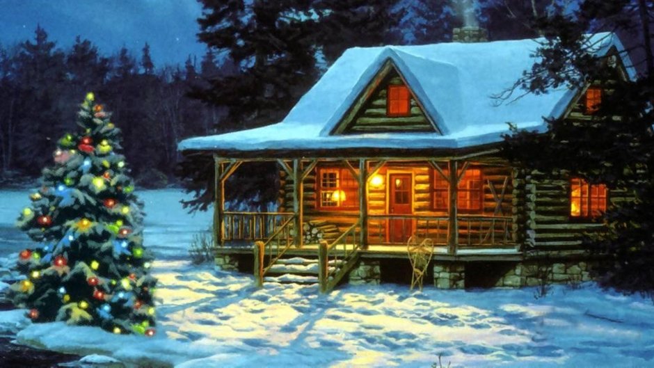 Рождественский домик в лесу