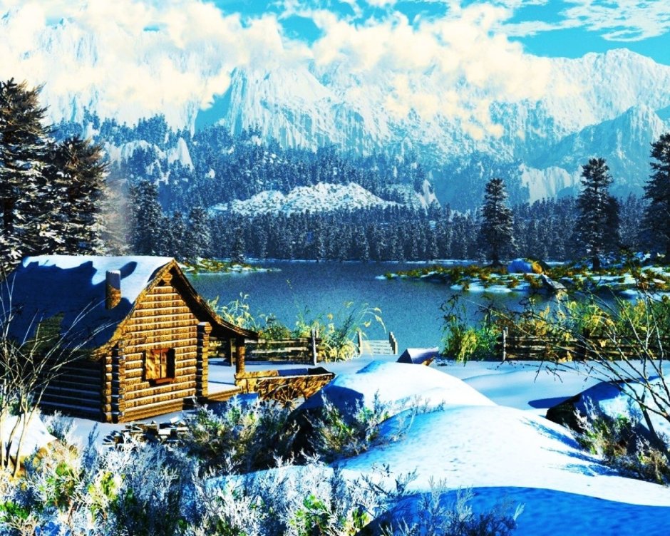 Домик в горах зима